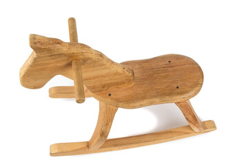 A Hand crafted wooden rocking horse child's toy isolated on white