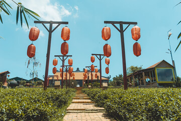 view of Tea Pagoda (Vietnamese language is Chua Tra) in Bao loc city, Lam Dong province, Vietnam....