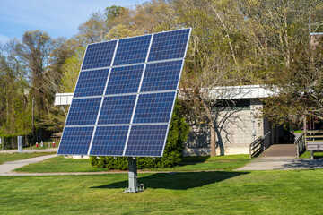 Solar Panel at a state park beach. High quality photo shot in the spring on a bright sunny day. Renewable energy concept shot. 