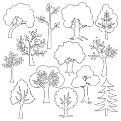 trees black outline digital stamps