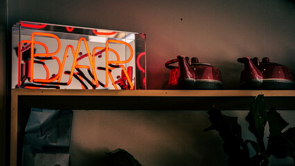 Neon Bar sign in a restaurant.