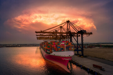 crane loading cargo container to container ship in the international terminal logistic sea port ...