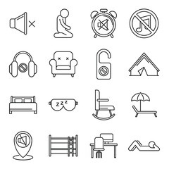 Summer quiet spaces icons set, outline style