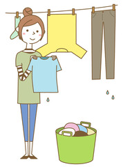 woman11c洗濯物を干す若い女性 ママ