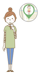 居場所を確認する若い女性　ママ