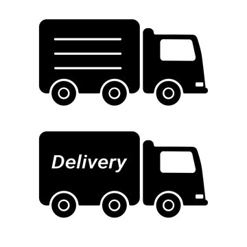 Cars set icons. Truck delivery silhouette black icons. Vector flat illustration