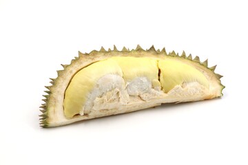 Fototapeta premium Ripe durian slices on white background