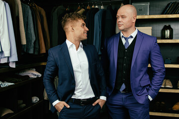 Beautiful gay couple in the store.