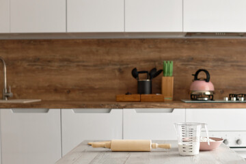 interior of kitchen and dough ingredients