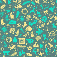 Seamless pattern texture background with christmas winter decoration objects elements items for xmas design