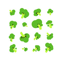  Set of twelve vector green broccoli isolated on white background