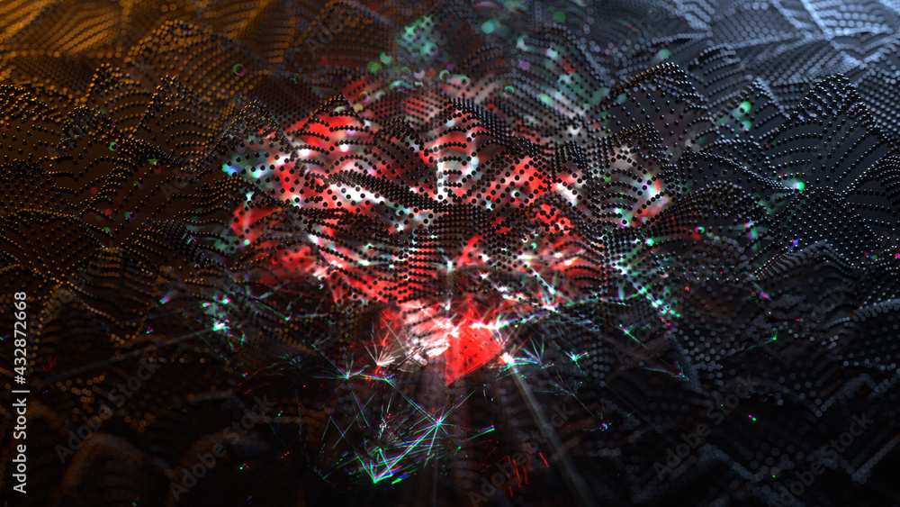 Poster abstract wave displacement surface 3d render