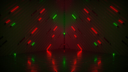 Empty Stage with green and red neon tubes 3D render illustration