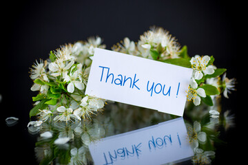 Naklejka premium thank you card and blooming spring branch with flowers