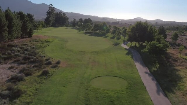 HD Drone Aerial Tracking View Over Pearl Valley Golf Estate Fairway in Western Cape, South Africa