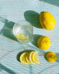 lemon and water. Refreshing background. Summer time. 