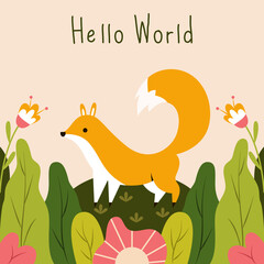 cute little fox saying hello world vector illustration
