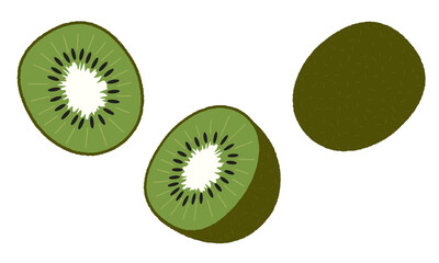 Kiwi, sliced and whole fruit Cute flat vector illustration in modern style. Isolated on white background.