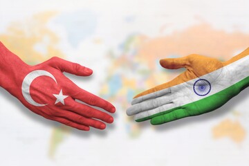 Turkey and India - Flag handshake symbolizing partnership and cooperation