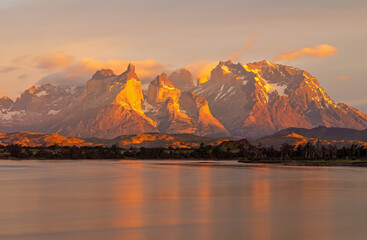 Sunrise landscape, Torres del Paine national park, Patagonia, Chile.
