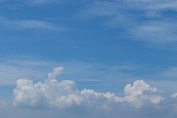 Blue sky  with white clouds on sunny day, beautiful summer clear sky background.