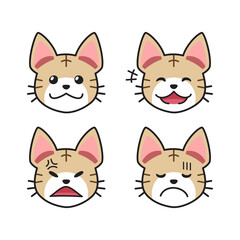 Set of tabby cat faces showing different emotions for design.