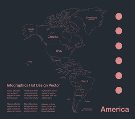Infographics America map outline, flat design, color blue vector
