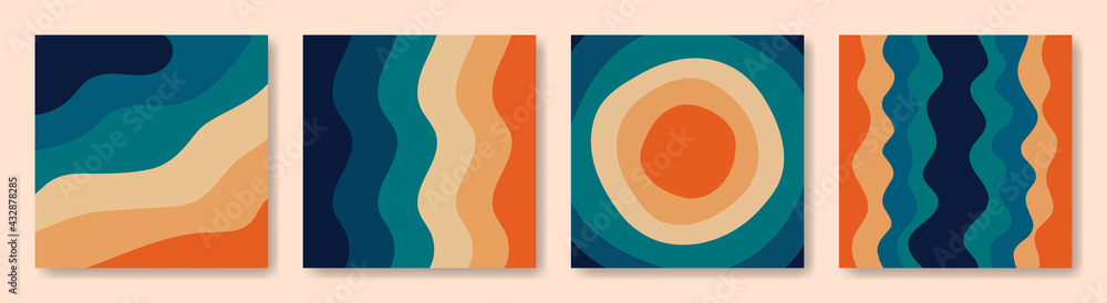 Poster set of vintage abstract backgrounds. psychedelic shapes and patterns in a retro palette. vector illu