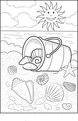Various shells on the beach sand  Summer Holiday Coloring page