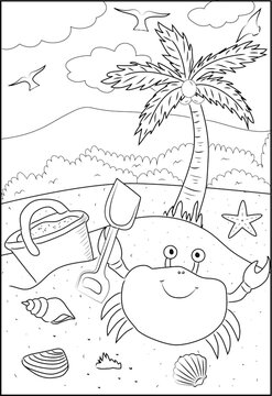 Coconut tree by the beach Summer Holiday Coloring page