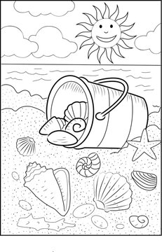 Various shells on the beach sand  Summer Holiday Coloring page