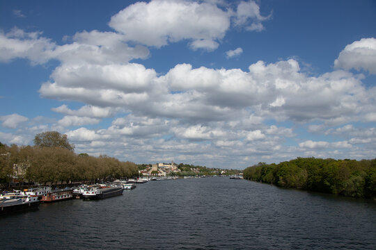 Spring views of Conflans-Fin-D'Oise, the river Seine