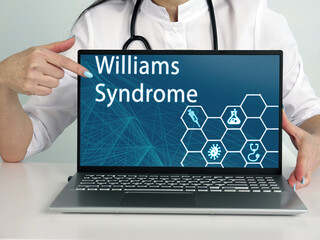  Williams Syndrome text in menu. Doctor looking for something at laptop