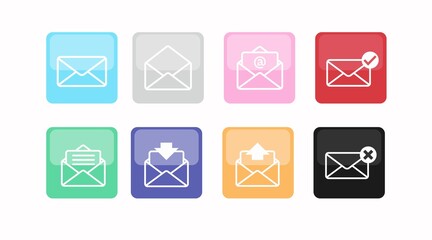 Mail Icon Set. Vector black and white isolated illustration of mail signs