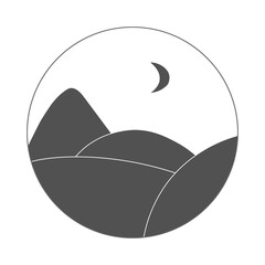 Trendy abstract contemporary collage. Vector landscape with mountains and moon in circle frame.