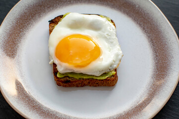 Sandwiches with scrambled eggs and guacamole. Gastronomic concept.