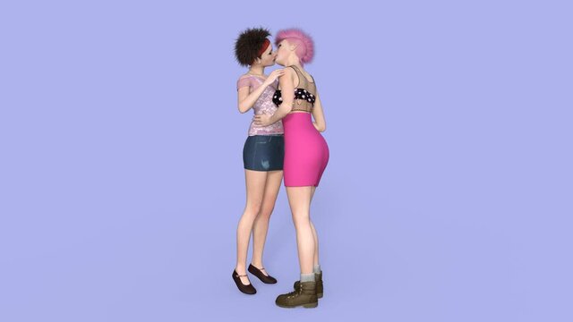 Kiss 3D model girls, animation transparent background