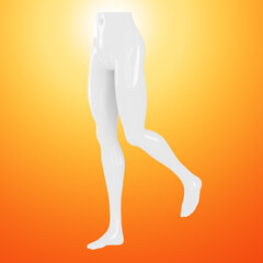 Legs of a white female mannequin in a walking pose against an orange gradient background. 3d rendering