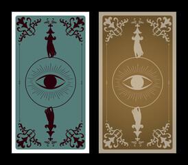 Tarot card or playing card back with vintage ornamental patterns victorian style