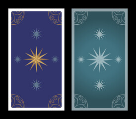 Fototapeta na wymiar Tarot card or playing card back with vintage ornamental frame and stars