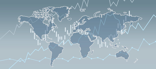 World stock market concept with white financial chart diagram on world map background.