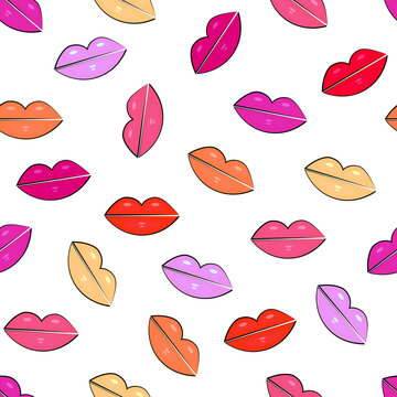 colorful lips pattern on white background