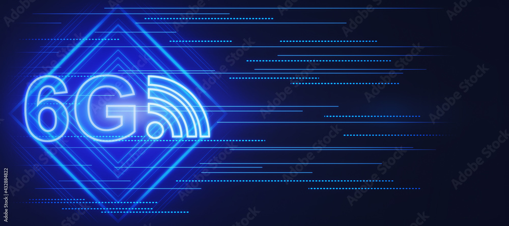 Poster 6g hologram logo with a wifi sign near and blank space, technology and connection concept, 3d render