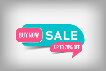Buy now trendy tag or modern Sale banner for print or web site design, discount sticker with shadows on abstract gray background