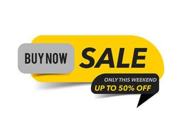 Only this weekend minimal banner, trendy Sale tag for print or web site design, black and yellow discount sticker with shadows. Vector element, eps10