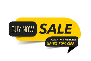 Sale minimal banner, Only this weekend tag for print or web site design, black and yellow discount sticker with shadows on a white background. Vector element, eps10