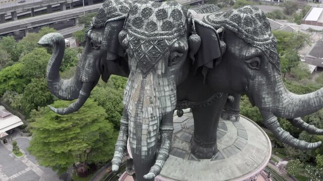 Aerial view of Erawan 3 headed elephant statue in Bangkok, Thailand, south east asia