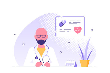 Man doctor sitting at the table in the office.