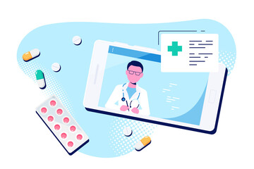 Online medical consultation concept illustration on white background