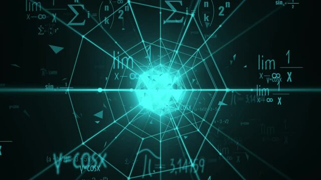Abstract science math and physics formulas fly in seamless loop